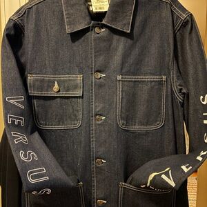 Versace versus Dark Blue Denim Jacket with Sleeve Logo